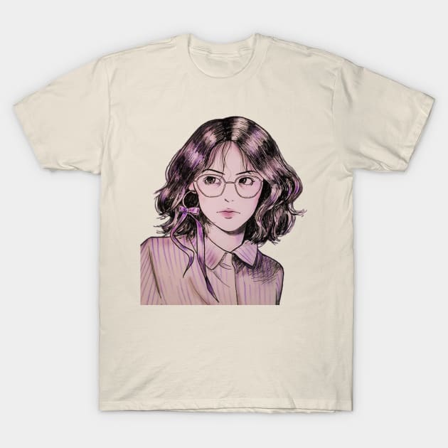 All Purple Cute Girl wearing Glasses T-Shirt by Datte